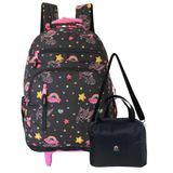 Mochila Rodinhas Unicorn Denlex + Lancheira Térmica Escolar