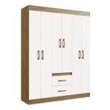 Guarda-roupa 6 Portas 2 Gavetas 4 Prateleiras Sidney Off White/ Nogueira