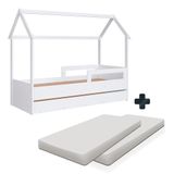 Cama Infantil Solteiro Com 2 Colchões E Auxiliar Casinha Branco Carrossel Shop Jm