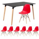 Mesa De Jantar Retangular Eames 80 X 120 Cm Preto + 6 Cadeiras Eiffel Dsw Vermelho