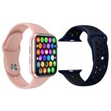 Kit 1 Relógio Smartwatch Iwo9 Rosa + 1 Pulseira Azul E Preto