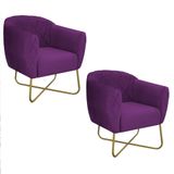 Kit 02 Poltronas Dourada Suede - Cor Roxo