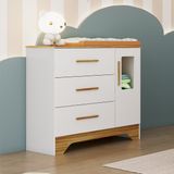 Cômoda Infantil 1 Porta Com Janela Retangular E 3 Gavetas 100% Mdf Liam Branco Brilho/amêndoa