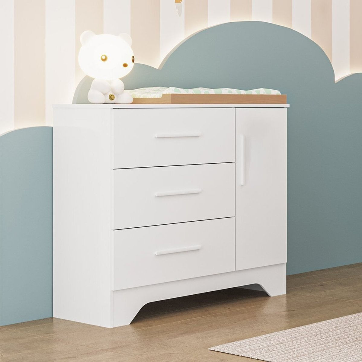 Cômoda Infantil 1 Porta E 3 Gavetas 100% Mdf Liam Branco Brilho