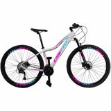 Bicicleta Aro 29 Cripto 21 Marchas Freios Disco E Suspensão - 17&quot; Branco-azul E Rosa