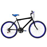 Bicicleta Masculina Aro 26 Mtb Alumínio Colorido 18 Marchas Cor Preta E Azul