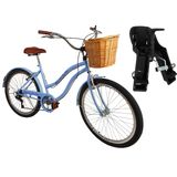 Bicicleta Aro 26 Com Cadeirinha Infantil 6v Com Vime Azul Bb