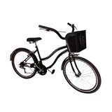 Bicicleta Vintage Aro 26 Com 18v Adulto Cesta Plast Preto