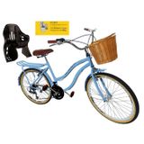 Bicicleta Retrô Aro 26 Cadeirinha Cesta Vime 18v Azulbb Clro