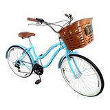 Bicicleta Vintage Aro 26 Adulto Cesta Grande Azul Bb