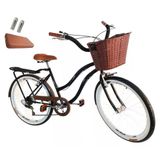 Bicicleta Retrô Aro 26 C/ Assento Acolchoado Pedaleiras Pto