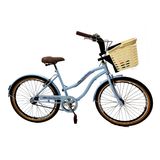 Bicicleta Aro 26 Retrô Vintage Adulto Cesta Plástica Azul Bb