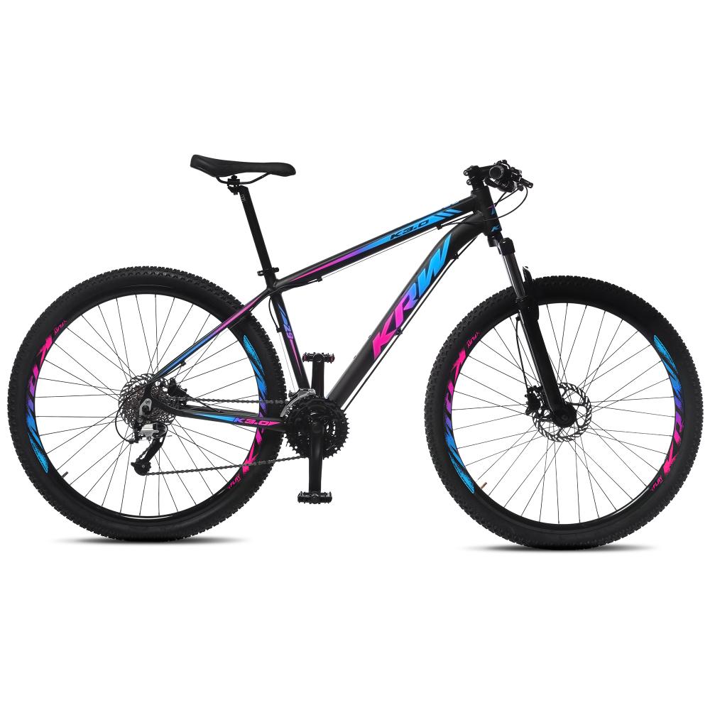 Bicicleta Aro 29 Krw Alumínio 24 Vel Freio A Disco Hidráulico R2 Cor:preto/rosa E Azul,tamanho Quadro:21