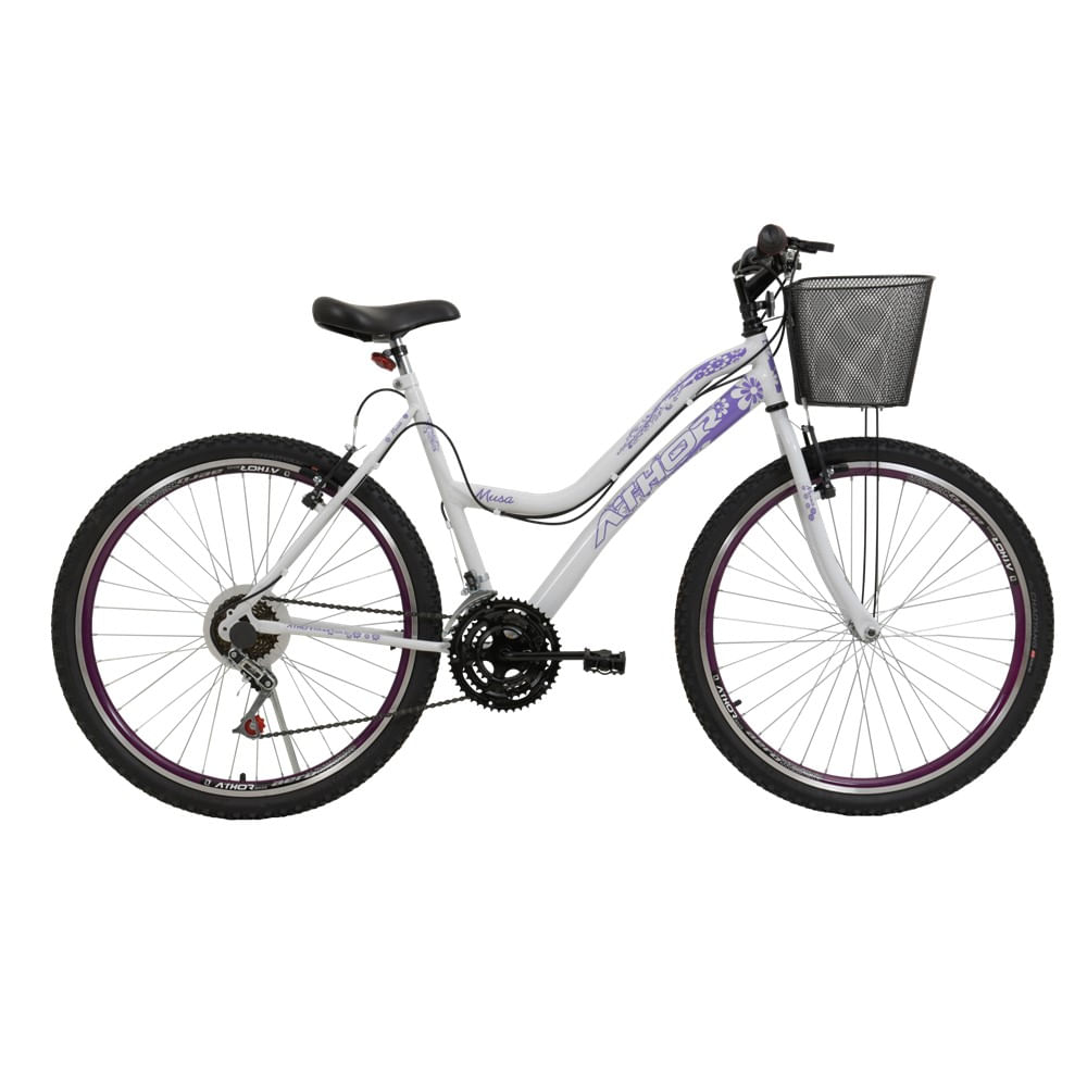 Bicicleta Feminina Athor Musa Aro 24 18 Machas Com Cestão