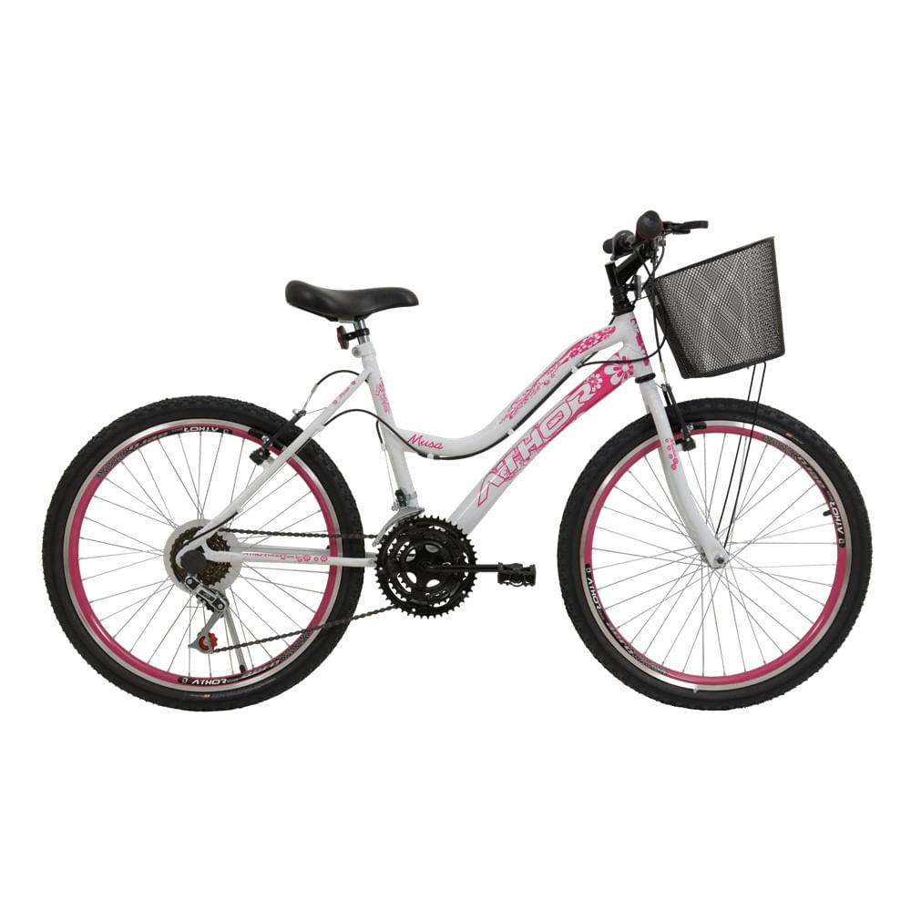 Bicicleta Feminina Athor Musa Aro 24 18 Machas Com Cestão