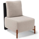Poltrona Decorativa De Estar Living Pés Madeira Hungria L02 Couríssimo Preto Bouclê Creme - Lyam