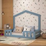 Cama Montessoriana Play Solteiro + Casinha - Timber Móveis Azul Medio