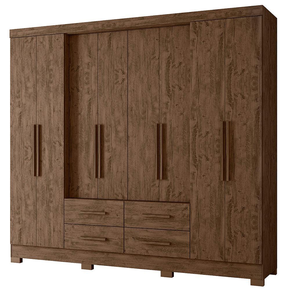 Guarda Roupa Casal San Lorenzo 8 Portas E 4 Gavetas Castanho Wood - Moval