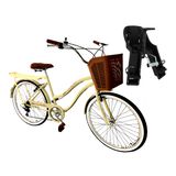 Bicicleta Feminina Aro 26 Retrô 6 Marchas Cadeirinha Frontal