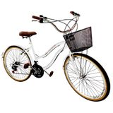 Bicicleta Aro 26 Com 18 Marchas Adulto Cesta Branco