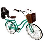 Bicicleta Urbana Aro 26 Com Cadeirinha Cesta Forte 6v Verde