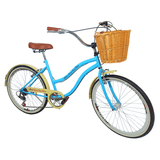 Bicicleta Feminina Aro 26 Adulto Retrô Cesta Vime Azul Bb