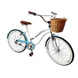 Bicicleta Aro 26 Retrô Vintage Adulto Cesta Vime Branco Azul