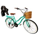 Bicicleta Aro 26 Retrô 18v C/ Cadeirinha Traseira Verde Água