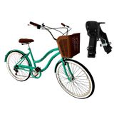 Bicicleta De Passeio 6v Cesta Reforçada Cadeirinha Verde