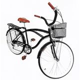 Bicicleta Aro 26 Adulto Retrô Com Cesta Metal 6v Preto