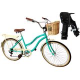 Bicicleta Aro 26 Com Cadeirinha Frontal Cesta De Vime 6v