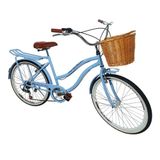 Bicicleta Aro 26 Adulto Retrô Com Cesta Vime Azul Bb Claro