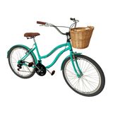 Bicicleta Aro 26 Com 18 Marchas Adulto Cesta Vime Verde