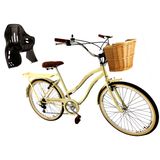 Bicicleta Aro 26 Retrô Cadeirinha Infantil Cesta De Vime 6v