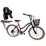 Bicicleta Aro 26 Retrô C/ Cadeirinha Infantil Cesta 6v Preto