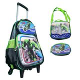 Kit Mochila Rodinhas Com Estojo Lancheira Escolar 3 Pcs Hulk