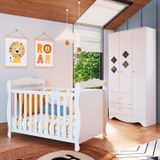 Quarto De Bebê Guarda Roupa 3 Portas E Berço Cocada 100% Mdf Espresso Móveis Branco Brilho