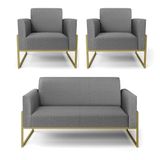Sofá Namoradeira Com 2 Poltronas Base Industrial Alta Dourado Marisa Linho D03 - D\&#39;rossi Cor A26 Grafite