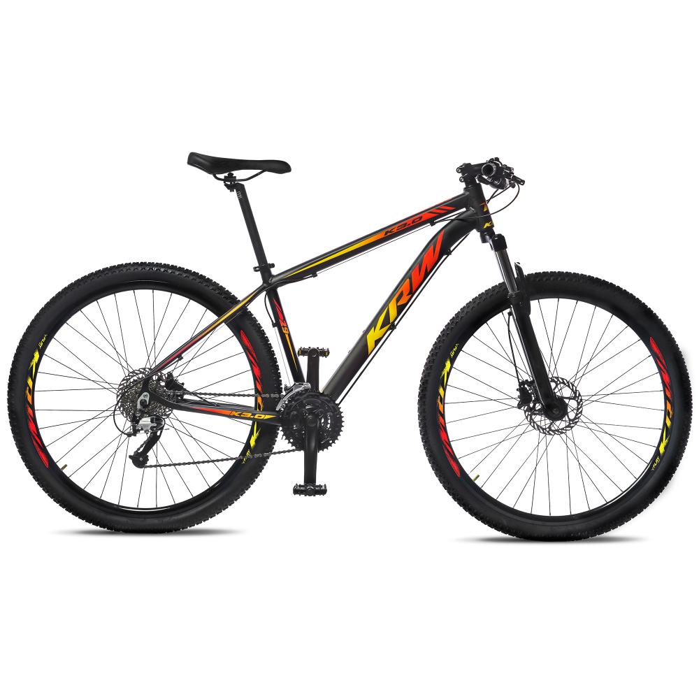 Bicicleta Aro 29 Krw Alumínio Shimano 24v Freio A Disco Hidráulico S51 Cor:preto/amarelo E Vermelho,tamanho Quadro:15.5