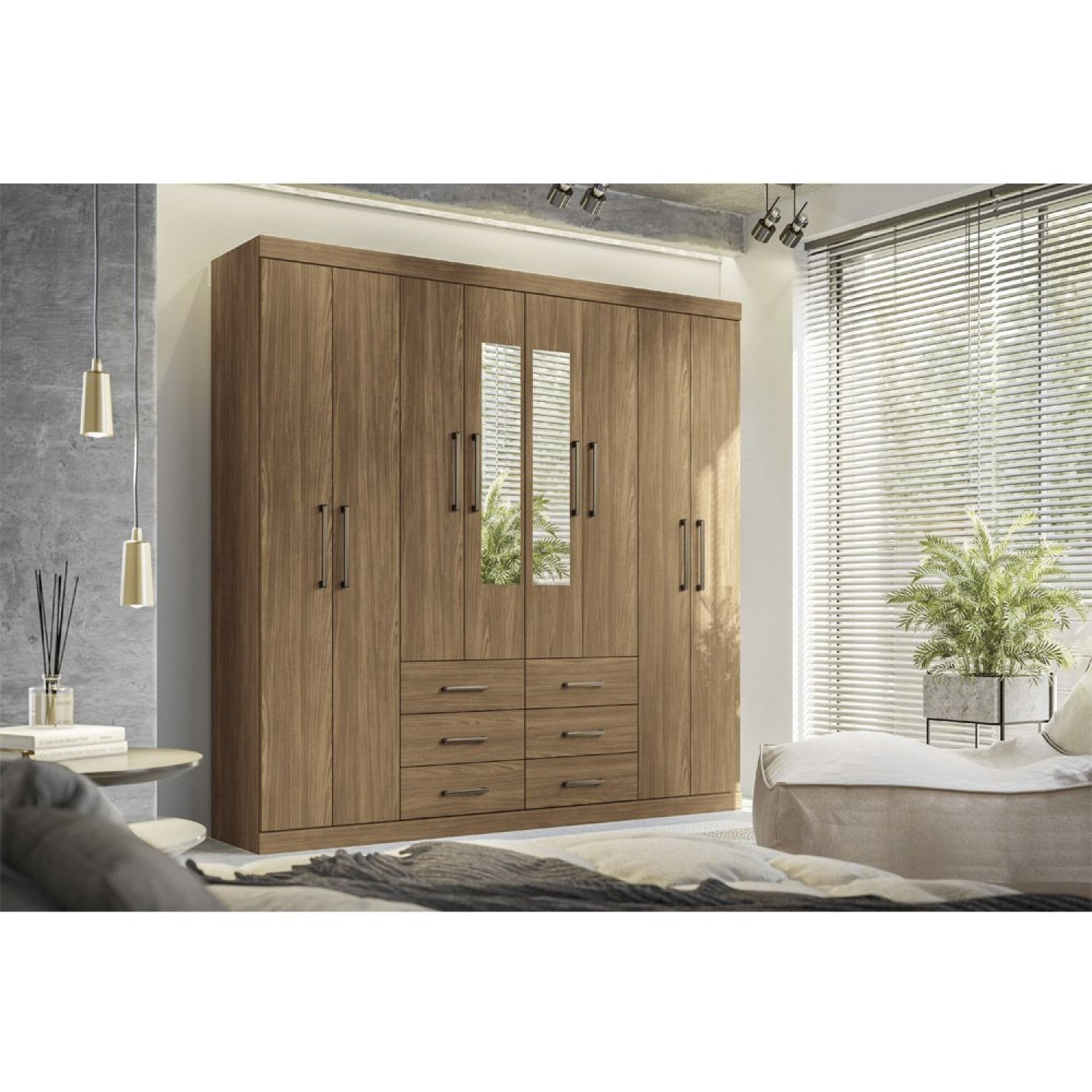 Guarda-roupa Casal 8 Portas 6 Gavetas Liverpool Com Espelhos Jatoba