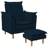 Poltrona De Amamentação Com Puff Quarto Bebê Angelina Suede Cor:azul Marinho