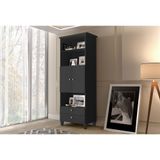 Estante Livreiro Multiuso Library 2 Portas E 2 Gavetas Ideal Para Sala De Estar E Quarto-cor:preto