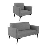 Sofá Namoradeira Com 2 Poltronas Pés Villach Marisa Linho D03 - D\&#39;rossi Cor A26 Grafite
