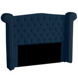 Cabeceira Casal Queen Size Estofada Para Cama Box Ayla Veludo Cor Azul Marinho