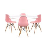 Conjunto Mesa Eames Branca 110cm E 4 Cadeiras Eames Pp Rosa