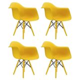 Conjunto 4 Cadeiras Eames Com Braço Amarelo Pés Em Polipropileno