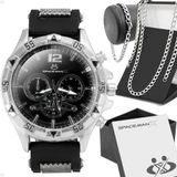 Relogio Masculino Prateado + Cordão Prata Grumet Inoxidavel