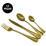 Jogo De Talheres Conjunto 12 Peças Luxo Dourado Jantar Cozinha Mesa Gourmet Colher Garfo Faca