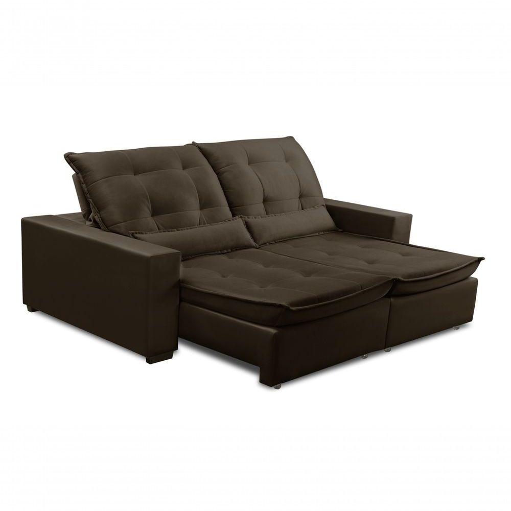 Sofa Retratil Reclinavel 2 Lugares 2,00m Atlantis Veludo Marrom Lansofbr