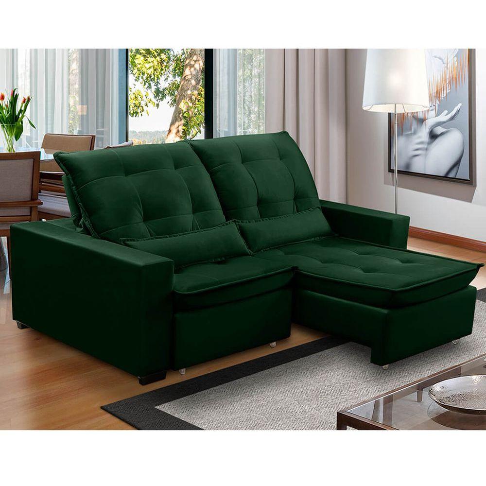 Sofa Retratil Reclinavel 2 Lugares 2,70m Atlantis Veludo Verde Lansofbr